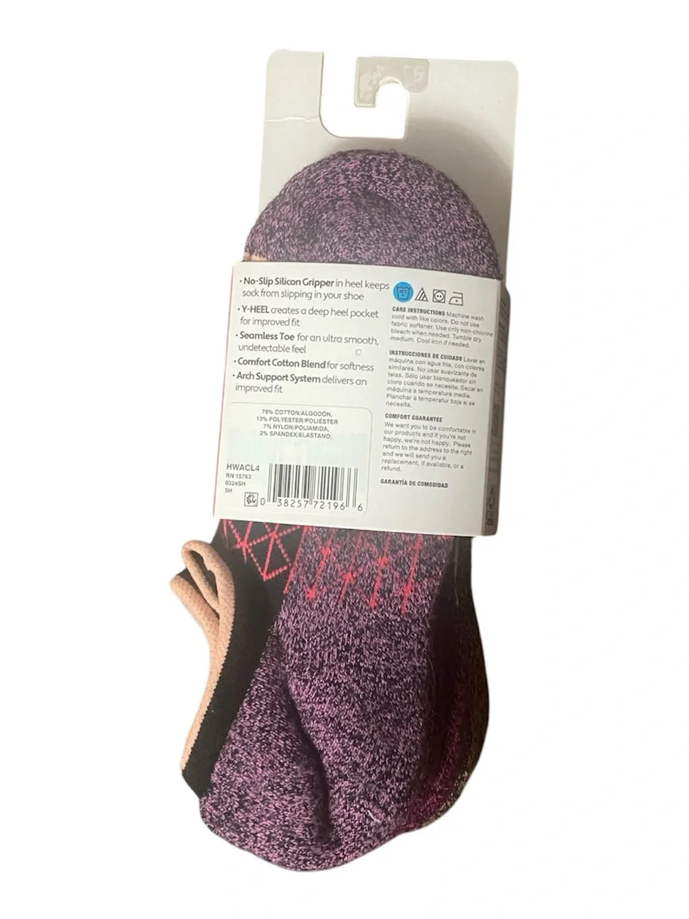 NWT Hanes Black Pink Comfort Super No-  Show Pack of 4 Socks Women’s Size 5-9